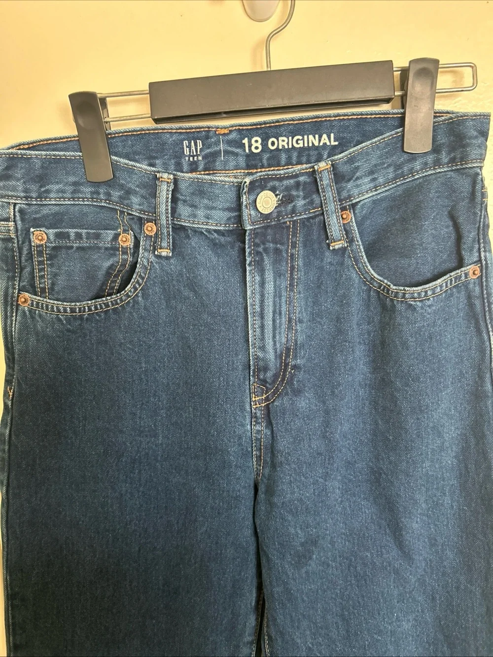Gap Teen Boys Jeans Sz 18 Blue Original Straight Dark Wash Denim Pants
